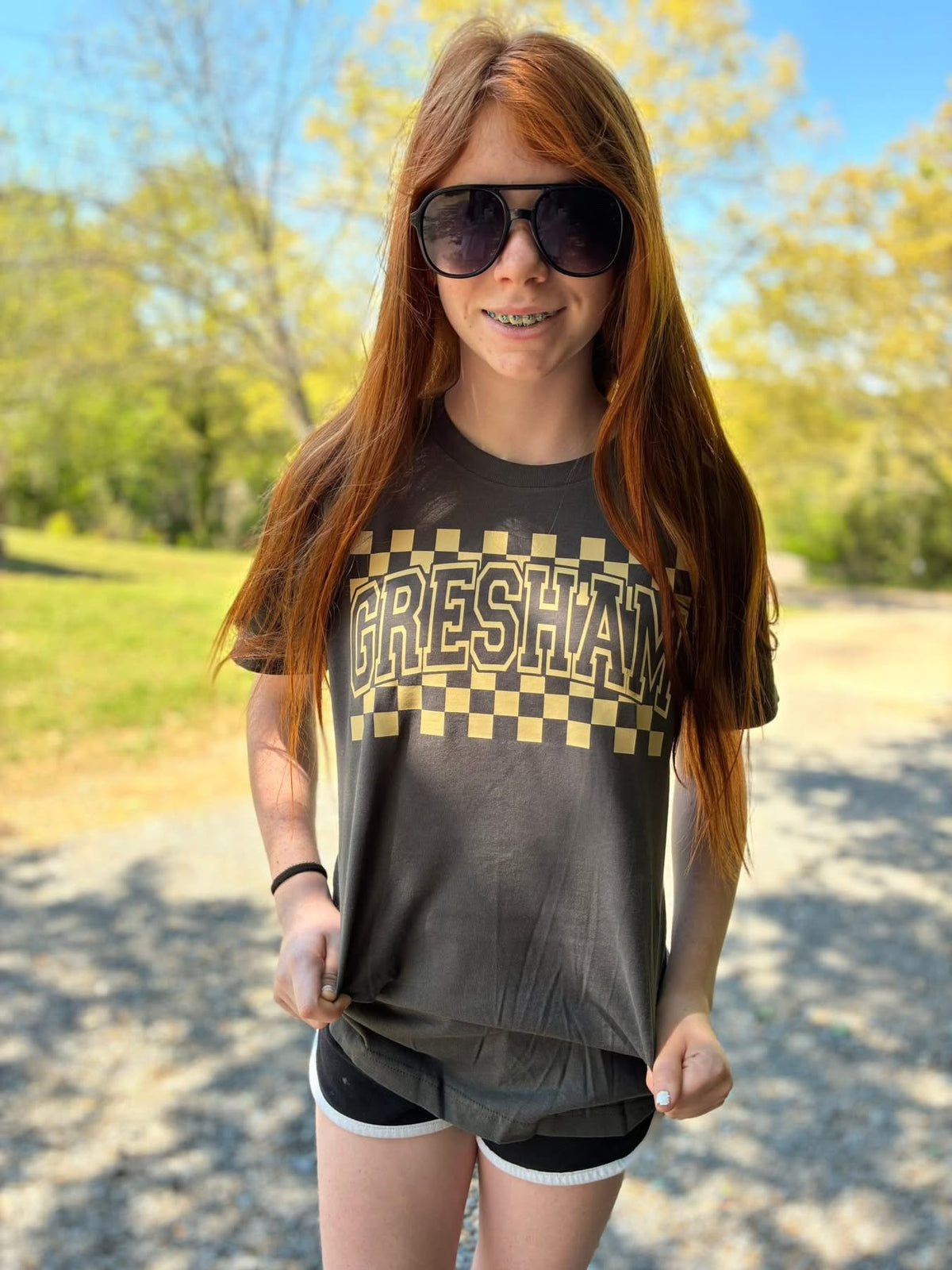 Ladies Gresham checkered tee