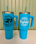 Blue 40 oz tumbler— white design