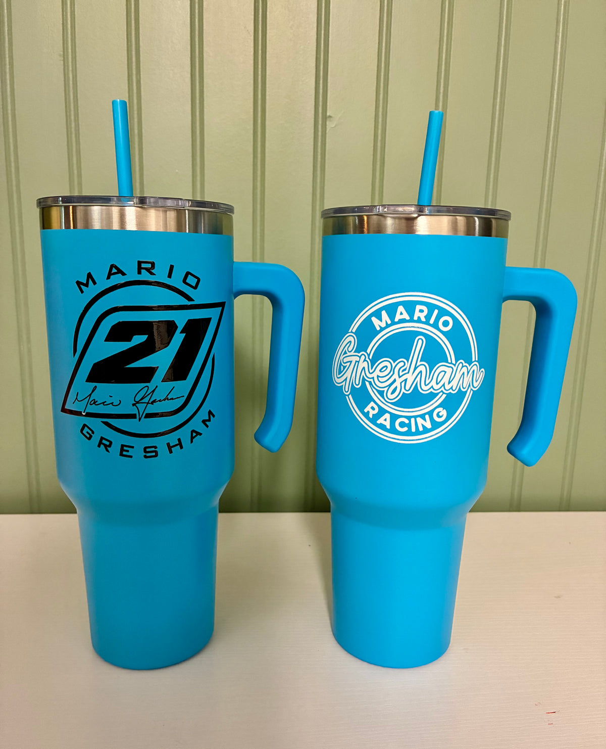 Blue 40 oz tumber- black design