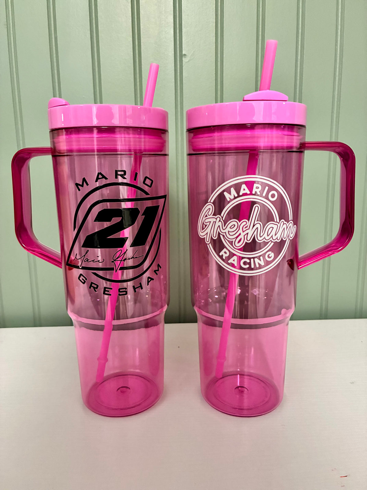 40 oz pink timber with black logo