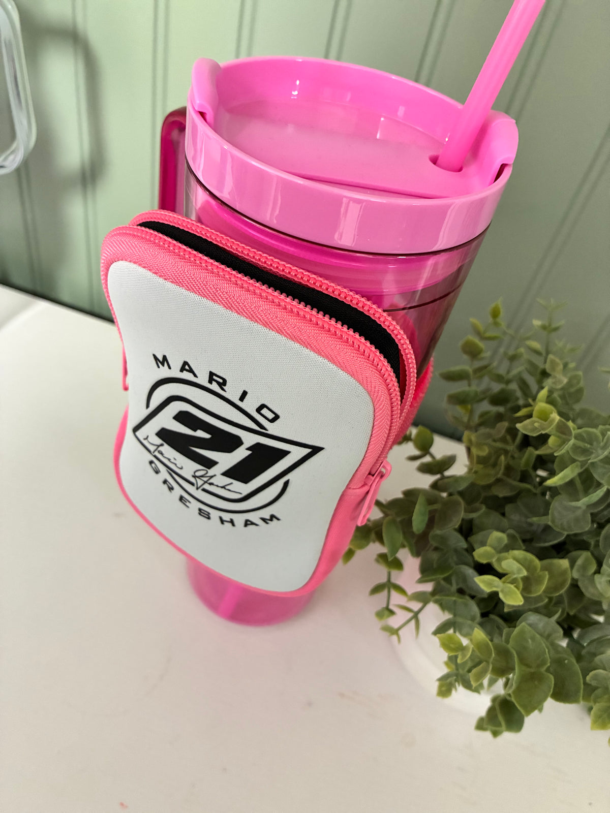 Tumbler pouch- pink/white