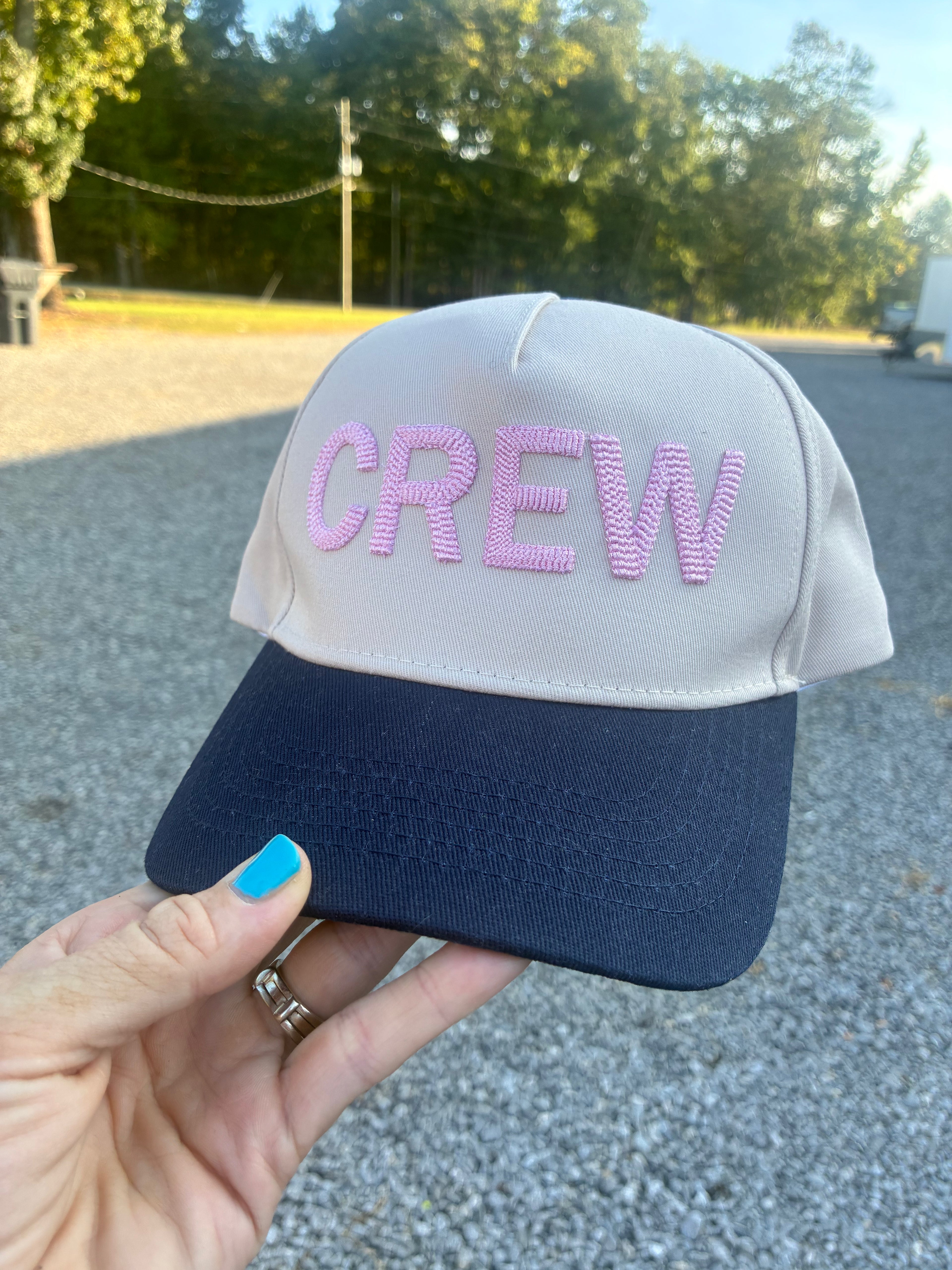 Crew hat, navy/pink/tan
